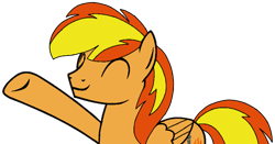 Size: 804x422 | Tagged: safe, artist:noi kincade, derpibooru import, oc, oc only, oc:firey ratchet, pegasus, pony, eyes closed, male, simple background, smiling, solo, transparent background, waving