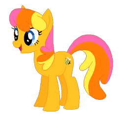 Size: 425x409 | Tagged: safe, artist:selenaede, artist:user15432, derpibooru import, bumblesweet, earth pony, pony, g4, base used, female, full body, generation leap, honeybuzz, mare, multicolored mane, multicolored tail, open mouth, open smile, orange coat, recolor, simple background, smiling, solo, tail, transparent background