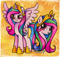 Size: 2736x2596 | Tagged: safe, artist:dariarchangel, derpibooru import, idw, princess celestia, alicorn, pony, g4, alicorn wings, blushing, bust, celestia's crown, crescent moon, crown, cute, cute smile, cutelestia, female, gem, high res, hoof shoes, idw accurate, idw showified, jewelry, looking forward, mare, moon, multicolored hair, multicolored mane, multicolored tail, patterned background, pink eyes, portrait, pretty, princess, princess shoes, regalia, royalty, signature, smiling, solo, spread wings, standing, sun, tail, traditional art, wavy hair, wavy mane, wavy tail, white coat, wings, young celestia, younger