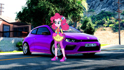 Size: 1192x670 | Tagged: safe, artist:dylan107, derpibooru import, pinkie pie, equestria girls, g4, car, crystal guardian, outdoors, solo, volkswagen, volkswagen scirocco