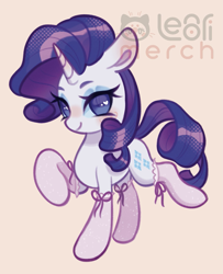 Size: 1291x1590 | Tagged: safe, artist:lenori, derpibooru import, rarity, pony, unicorn, g4, clothes, female, horn, looking at you, mare, pose, raised hoof, raised leg, simple background, smiling, smiling at you, solo, stockings, thigh highs