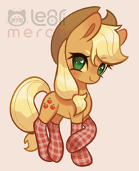 Size: 1291x1590 | Tagged: safe, artist:lenori, derpibooru import, applejack, plaid stripes, earth pony, pony, g4, clothes, cute, female, jackabetes, looking at you, mare, plaid stockings, smiling, smiling at you, solo, stockings, thigh highs