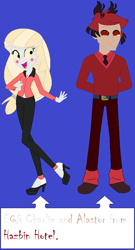 Size: 464x860 | Tagged: safe, artist:thedoctor21st, derpibooru import, demon, human, equestria girls, g4, alastor, antlers, barely eqg related, barely pony related, charlastor, charlie morningstar, crossover, duo, duo male and female, equestria girls-ified, female, hazbin hotel, hellaverse, hellborn, male, monocle, straight