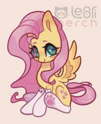 Size: 1291x1590 | Tagged: safe, artist:lenori, derpibooru import, fluttershy, pegasus, pony, g4, clothes, cute, female, mare, paw socks, shyabetes, simple background, sitting, smiling, socks, solo, stockings, thigh highs