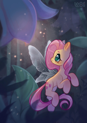 Size: 1795x2528 | Tagged: safe, artist:lenori, derpibooru import, fluttershy, flutter pony, g4, cute, female, flower, flying, mare, shyabetes, smiling, solo, species swap