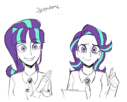 Size: 1715x1375 | Tagged: safe, artist:cranialgrind, derpibooru import, starlight glimmer, human, bust, humanized, looking at you, nervous, nervous smile, simple background, sketch, smiling, white background