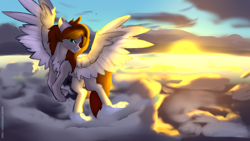 Size: 3840x2160 | Tagged: safe, artist:endelthepegasus, derpibooru import, oc, oc only, oc:flappy smile, pegasus, cloud, ears, female, floppy ears, outdoors, solo, spread wings, wings