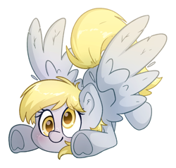 Size: 2066x1963 | Tagged: safe, artist:fluffyxai, derpibooru import, derpy hooves, pegasus, pony, g4, cute, derpabetes, female, lying down, mare, simple background, smiling, solo, transparent background, underhoof