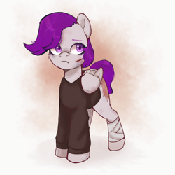 Size: 1280x1280 | Tagged: artist needed, safe, derpibooru import, oc, oc only, oc:morning glory (project horizons), pegasus, pony, fallout equestria, fallout equestria: project horizons, bandage, clothes, dashite, fanfic art, female, female oc, frown, mare, mare oc, pegasus oc, scar, simple background, solo