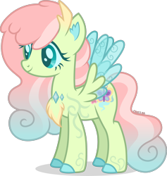 Size: 2474x2606 | Tagged: safe, artist:cirillaq, derpibooru import, oc, oc:pixie dust, changepony, hybrid, female, interspecies offspring, offspring, parent:fluttershy, parent:pharynx, parents:pharshy, simple background, solo, transparent background, vector