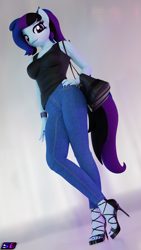 Size: 2160x3840 | Tagged: safe, alternate version, artist:shadowboltsfm, derpibooru import, oc, oc:maple cake, anthro, plantigrade anthro, 3d, blender, bracelet, breasts, clothes, crossed legs, denim, feet, female, hand on hip, high heels, high res, jeans, jewelry, looking at you, nail polish, not sfm, pants, ponytail, pose, purse, sexy, shoes, smiling, solo