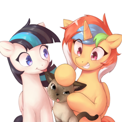 Size: 4000x4000 | Tagged: safe, artist:17, derpibooru import, oc, oc only, oc:crystal april, oc:mercury sparkle, alicorn, cat, pegasus, cute, duo, duo female, female, lesbian, mare, simple background, smiling, tongue, tongue out, white background