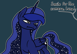 Size: 2048x1448 | Tagged: safe, artist:ewoudcponies, derpibooru import, princess luna, alicorn, pony, g4, blue background, dark blue background, female, frown, mare, nose wrinkle, offscreen character, simple background, solo