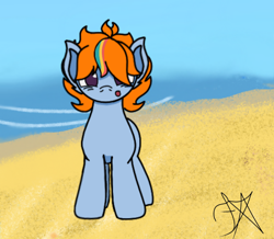 Size: 4000x3495 | Tagged: safe, artist:dawkinsdalmatian, derpibooru import, oc, oc only, oc:sol starshine, earth pony, :o, beach, foal, male, open mouth, solo