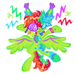 Size: 1500x1500 | Tagged: safe, artist:peaceandlove26, artist:twinklewish, derpibooru import, oc, oc only, oc:jawbreaker, pegasus, pony, blue mouth, bracelet, cheek fluff, colored ear tufts, colored ears, colored lineart, colored mouth, colored sclera, colored tongue, colored wings, colorful, ear markings, ear tufts, emanata, eyestrain warning, facing you, green coat, heterochromia, jewelry, leg markings, looking at you, multicolored mane, multicolored tail, no catchlights, open mouth, open smile, pegasus oc, purple tongue, raised hoof, raised leg, shiny mane, shiny tail, simple background, smiling, solo, sparkly mane, sparkly tail, spread wings, tail, transparent background, two toned wings, wing markings, wingding eyes, wings, wristband