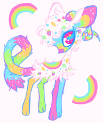 Size: 1216x1452 | Tagged: safe, artist:mylittlegoats, artist:peaceandlove26, artist:twinklewish, derpibooru import, part of a set, oc, oc only, oc:fruityswirl, goat, 2021, barely pony related, big ears, blue eyelashes, coat markings, colored eyelashes, colored head, colored horns, colored legs, colored muzzle, colored pinnae, curly tail, ears, eyelashes, fluffy, goat oc, hair accessory, horns, long tail, mane accessory, multicolored tail, non-pony oc, old art, pink eyes, profile, ram horns, simple background, smiling, solo, sparkly, sparkly ears, sparkly tail, tail, white background, white hair, wingding eyes