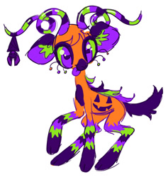 Size: 1142x1203 | Tagged: safe, artist:mylittlegoats, artist:peaceandlove26, artist:twinklewish, derpibooru import, part of a set, oc, oc only, oc:spookley, bat, goat, barely pony related, big ears, chest marking, cloven hooves, coat markings, colored ear fluff, colored ears, colored horns, colored pinnae, colored pupils, colored sclera, colored tail, colored tongue, curved horns, ears, eye markings, eyelashes, facing you, goat oc, green sclera, halloween, holiday, leg markings, long legs, looking at you, male, male oc, non-pony oc, orange fur, purple eyes, purple pupils, purple tail, purple tongue, raised hoof, raised leg, rectangular pupil, requested art, simple background, smiling, smiling at you, socks (coat marking), solo, standing on three hooves, tail, thin legs, white background