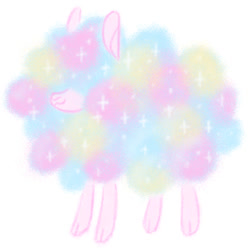 Size: 974x966 | Tagged: safe, artist:mylittlegoats, artist:peaceandlove26, artist:twinklewish, derpibooru import, part of a set, oc, oc only, goat, 2021, :3, barely pony related, cotton candy, fluffy, goat oc, multicolored fur, non-pony oc, old art, pink fur, requested art, smiling, solo, sparkly