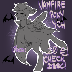 Size: 3000x3000 | Tagged: safe, artist:toxikil, derpibooru import, alicorn, bat, bat pony, earth pony, pegasus, pony, undead, unicorn, vampire, commission, horn, solo, spider web, ych example, your character here