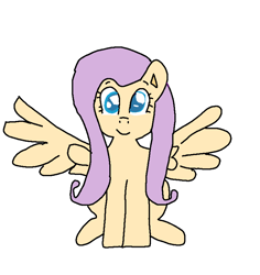 Size: 775x821 | Tagged: safe, artist:frogtable125, derpibooru import, fluttershy, pegasus, pony, female, looking at you, mare, simple background, sitting, smiling, solo, spread wings, white background, wings