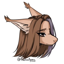 Size: 761x769 | Tagged: safe, artist:illustra, derpibooru import, oc, oc only, earth pony, pony, bust, ear fluff, ear tufts, ears, earth pony oc, eye clipping through hair, eyebrows, eyebrows visible through hair, female, female oc, floppy ears, looking at you, mare, mare oc, portrait, profile, simple background, solo, white background