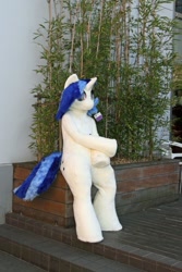 Size: 600x900 | Tagged: safe, artist:luna_b_, derpibooru import, dj pon-3, vinyl scratch, 2016, fursuit, irl, outdoors, photo, ponysuit, sitting, solo