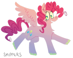 Size: 1114x884 | Tagged: safe, artist:smippers, derpibooru import, pinkie pie, pegasus, pony, 2019, lineless, old art, open mouth, open smile, pegasus pinkie pie, race swap, simple background, smiling, solo, transparent background