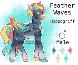 Size: 3000x2500 | Tagged: safe, artist:dashienova, derpibooru import, oc, oc:feather waves, classical hippogriff, hippogriff, folded wings, male, reference sheet, solo, wings