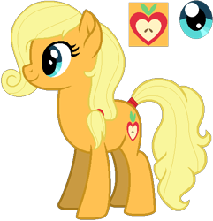 Size: 499x518 | Tagged: safe, artist:jvillacorta0611, derpibooru import, oc, oc only, oc:apple heart, earth pony, pony, g4, base used, blonde, blonde mane, blonde tail, blue eyes, cyan eyes, eyelashes, female, hair tie, mare, not applejack, offspring, parent:applejack, parent:caramel, parents:carajack, pixel-crisp art, ponytail, profile, reference sheet, simple background, smiling, standing, tail, tail tie, tied mane, tied tail, transparent background, yellow coat