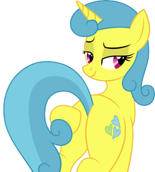 Size: 4090x4540 | Tagged: safe, artist:mlptmntfan2000, derpibooru import, lemon hearts, pony, unicorn, g4, butt, butt touch, female, hoof on butt, horn, lidded eyes, looking at you, looking back, looking back at you, mare, plot, simple background, solo, transparent background, vector