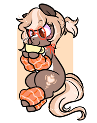 Size: 750x950 | Tagged: safe, artist:paperbagpony, derpibooru import, oc, oc:cream latte, earth pony, pony, clothes, coffee, drink, drinking, glasses, leg warmers, mug, ponytail