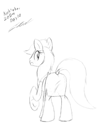 Size: 1000x1192 | Tagged: safe, artist:dashingjack, derpibooru import, oc, oc only, oc:wintergreen, pony, butt, clothes, crossdressing, dock, dress, male, plot, simple background, solo, stallion, tail, tight clothing, white background