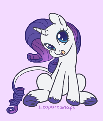 Size: 700x823 | Tagged: safe, artist:leopardsnaps, derpibooru import, rarity, pony, unicorn, cute, female, head tilt, horn, leonine tail, mare, open mouth, purple background, purple hooves, raribetes, simple background, sitting, smiling, solo, spread legs, spreading, tail, unshorn fetlocks