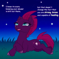 Size: 1500x1500 | Tagged: safe, artist:faelingmagic, derpibooru import, tempest shadow, pony, unicorn, g4, broken horn, female, horn, mare, night, outdoors, positive message, positive ponies, solo