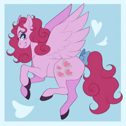 Size: 1500x1500 | Tagged: safe, artist:lildarkvixen, derpibooru import, heart throb, pegasus, pony, g1, blush scribble, blushing, bow, female, flying, heart, heart eyes, hooves, mare, passepartout, smiling, solo, spread wings, tail, tail bow, wingding eyes, wings