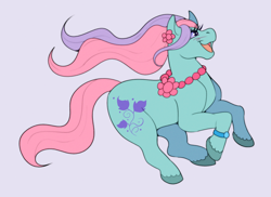 Size: 1480x1080 | Tagged: safe, artist:lildarkvixen, derpibooru import, ivy, earth pony, pony, g2, blush scribble, blushing, bracelet, female, jewelry, mare, necklace, open mouth, open smile, simple background, smiling, solo, tail, unshorn fetlocks