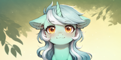 Size: 2400x1200 | Tagged: safe, ai content, derpibooru import, machine learning generated, lyra heartstrings, pony, unicorn, bust, horn, looking at you, portrait, prompter:greesys, solo