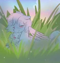 Size: 1604x1691 | Tagged: safe, artist:sparjechkaa, derpibooru import, alicorn, g4, commission, duo, evening, family, female, grass, happy, looking at each other, looking at someone, mother and child, mother and daughter, open mouth, parent and child, redraw, singing, sketch, sleepy, soft color, tall grass, ych sketch, your character here