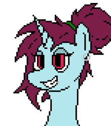 Size: 450x510 | Tagged: safe, artist:nukepony360, derpibooru import, oc, oc only, oc:becca daggers, pony, unicorn, ambiguous gender, artfight, bust, digital art, ear piercing, earring, hair tie, horn, jewelry, lip piercing, piercing, pixel art, portrait, simple background, solo, transparent background