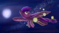 Size: 3508x1974 | Tagged: safe, artist:plainoasis, derpibooru import, oc, oc only, oc:moonlight blossom, pegasus, pony, female, flying, full moon, mare, moon, night, solo, spread wings, wings