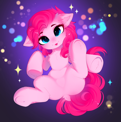 Size: 3766x3783 | Tagged: safe, artist:empress-twilight, derpibooru import, pinkie pie, earth pony, pony, g4, :p, balloonbutt, belly, belly button, butt, cheek fluff, chest fluff, commission, cute, diapinkes, dock, ear fluff, ears, featureless crotch, female, looking at you, mare, plot, smiling, smiling at you, solo, sparkles, spread legs, spreading, tail, tongue, tongue out, underhoof, ych result