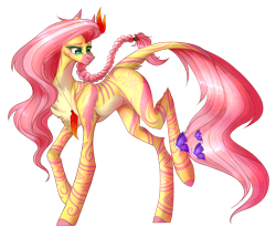 Size: 1000x856 | Tagged: safe, artist:atelgo, derpibooru import, fluttershy, butterfly, zebra, collaboration, g4, braid, chest fluff, collaboration:bestiary of fluttershy, female, jewelry, necklace, simple background, solo, species swap, transparent background, zebrafied