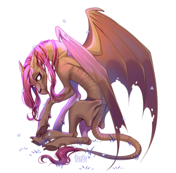 Size: 1000x983 | Tagged: safe, artist:kanika, derpibooru import, fluttershy, bat pony, pony, collaboration, g4, bat ponified, collaboration:bestiary of fluttershy, female, flutterbat, harry potter (series), leonine tail, mare, race swap, simple background, tail, thestral (harry potter), transparent background