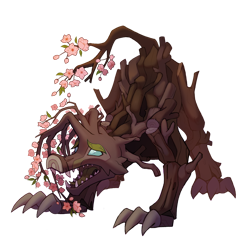 Size: 1000x1000 | Tagged: safe, artist:dorkmark, artist:taneysha, derpibooru import, fluttershy, timber wolf, collaboration, g4, cherry blossoms, collaboration:bestiary of fluttershy, female, flower, flower blossom, simple background, solo, species swap, timber wolfified, transparent background