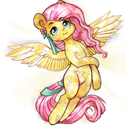 Size: 1000x1000 | Tagged: safe, artist:krista-21, derpibooru import, fluttershy, crystal pony, pegasus, pony, collaboration, collaboration:bestiary of fluttershy, crystallized, female, flying, mare, simple background, solo, spread wings, transparent background, wings