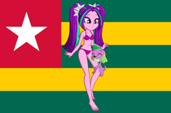 Size: 1280x852 | Tagged: source needed, safe, artist:charliexe-edits, derpibooru import, edit, aria blaze, spike, dog, human, equestria girls, g4, belly, belly button, clothes, duo, duo male and female, female, flag, flag background, hug, male, ship:ariaspike, shipping, spike the dog, straight, swimsuit, togo