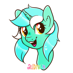 Size: 2100x2100 | Tagged: safe, artist:mavdpie, derpibooru import, lyra heartstrings, pony, unicorn, g4, black outlines, bust, horn, portrait, simple background, smiling, solo, white background