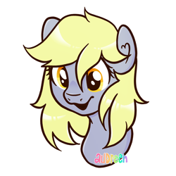 Size: 2100x2100 | Tagged: safe, artist:mavdpie, derpibooru import, derpy hooves, pegasus, pony, g4, bust, portrait, simple background, smiling, solo, white background