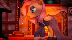 Size: 5120x2880 | Tagged: safe, artist:silkworm205, derpibooru import, part of a set, butterscotch, fluttershy, pegasus, series:silkworm205's weekly artwork 2024, g4, 3d, angry, black eyeshadow, black lipstick, book, buttergoth, clothes, colored eyebrows, colored wings, colored wingtips, download at source, downloadable, dress, ear piercing, earring, eyeshadow, fire, fireplace, fluffy hair, fluffy mane, fluttergoth, folded wings, gothic, jewelry, lipstick, makeup, male, piercing, rule 63, sad, scowl, shield, shirt, shoes, solo, source filmmaker, source filmmaker resource, unshorn fetlocks, wings