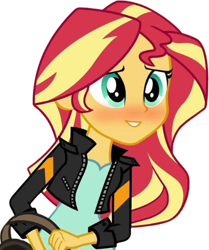 Size: 2110x2520 | Tagged: safe, derpibooru import, edit, edited screencap, editor:mrtoonlover83, screencap, sunset shimmer, human, equestria girls, g4, background removed, blouse, clothes, cute, female, jacket, leather jacket, not a vector, shimmerbetes